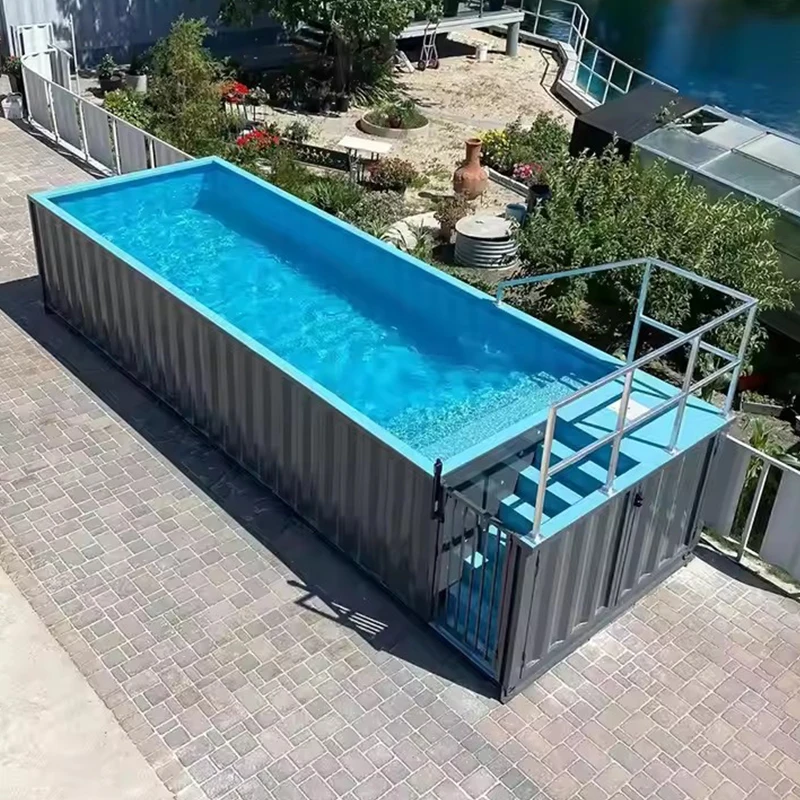 Custom Container Swimming Pool 20ft Outdoor Family Fiberglass Above Ground Shipping Container Pool Design with Platform