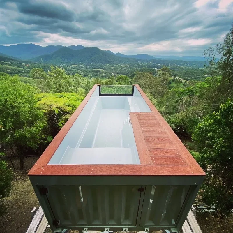 Factory Custom 18ft 20ft 40ft Large Outdoor Swim Spa Pool Portable Acrylic Fiberglass FRP Shipping Container Waterfall Cleaning