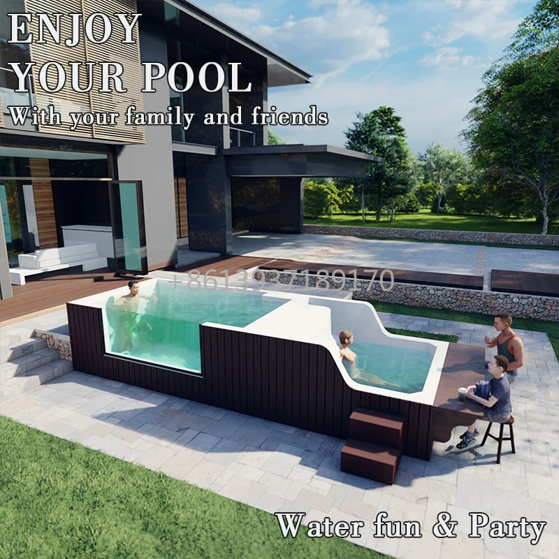 Small Size Family Prefabricated Wooden Hot Water Jacuzzis Spa Pool Plunge Fiberglass Outdoor Acrylic Above Ground Swimming Pool