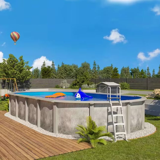 Piscina acima do solo em aço e resina oval 9,15 x 4,55 x 1,32 m, graduada cinza LIBERTY